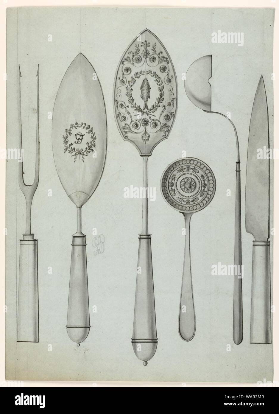 Zeichnung, Besteck Designs, 1815-30. Stockfoto