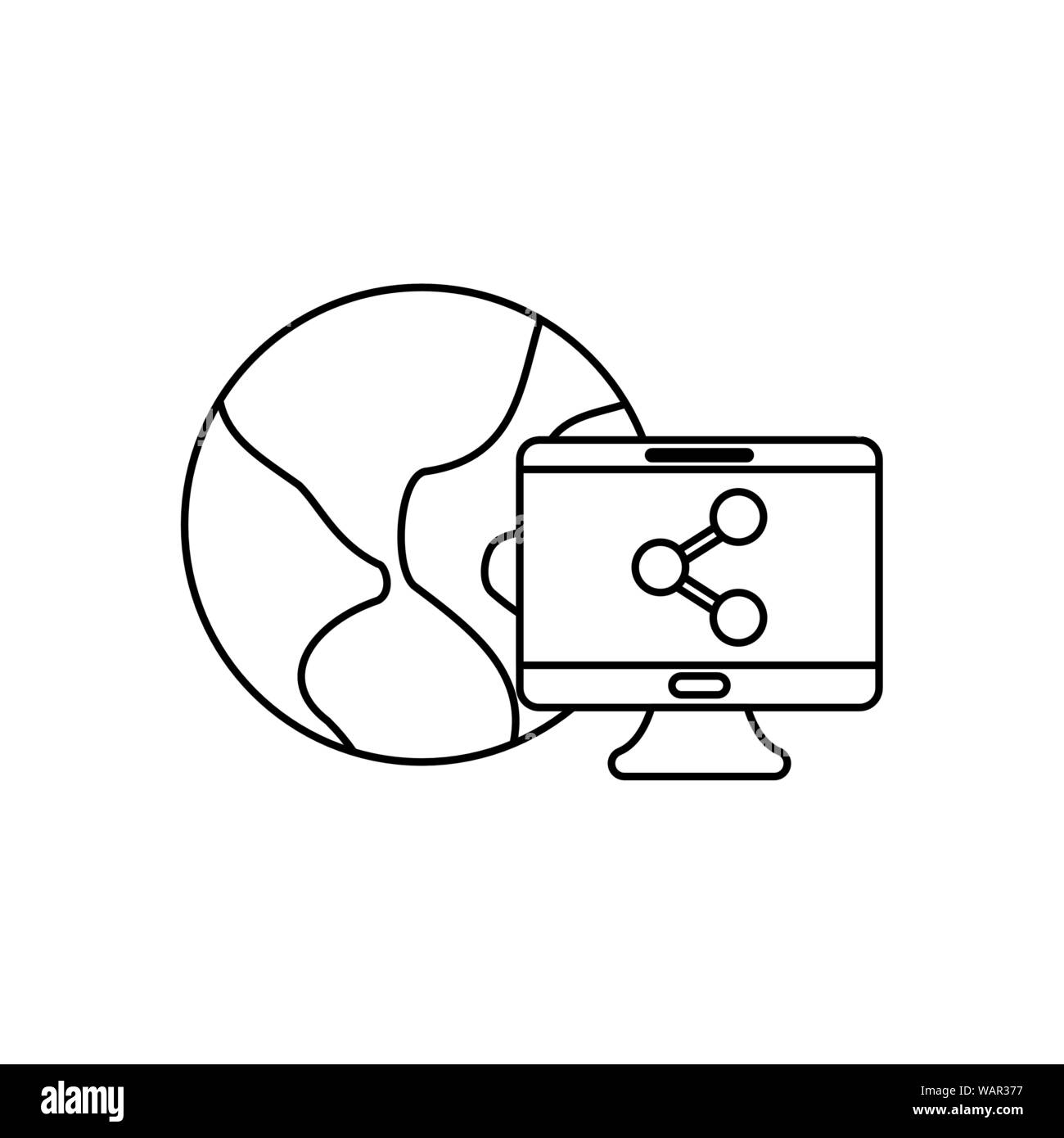 Welt Planet mit Desktop Computer mit Teilen symbol Vektor illustration Design Stock Vektor