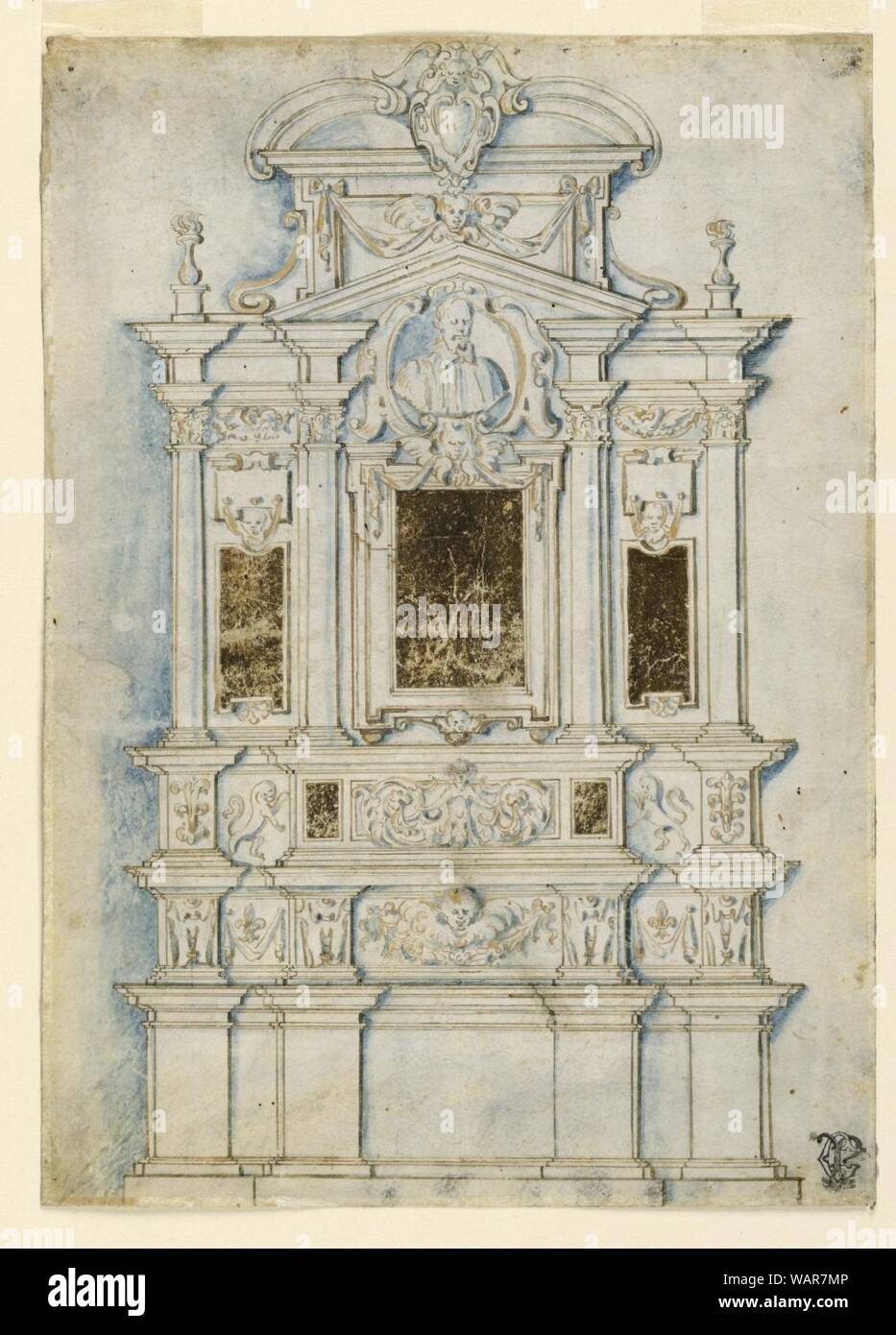 Zeichnung, Design für eine Großherzogliche Mauer Denkmal, Ca. 1600 - 30. Stockfoto