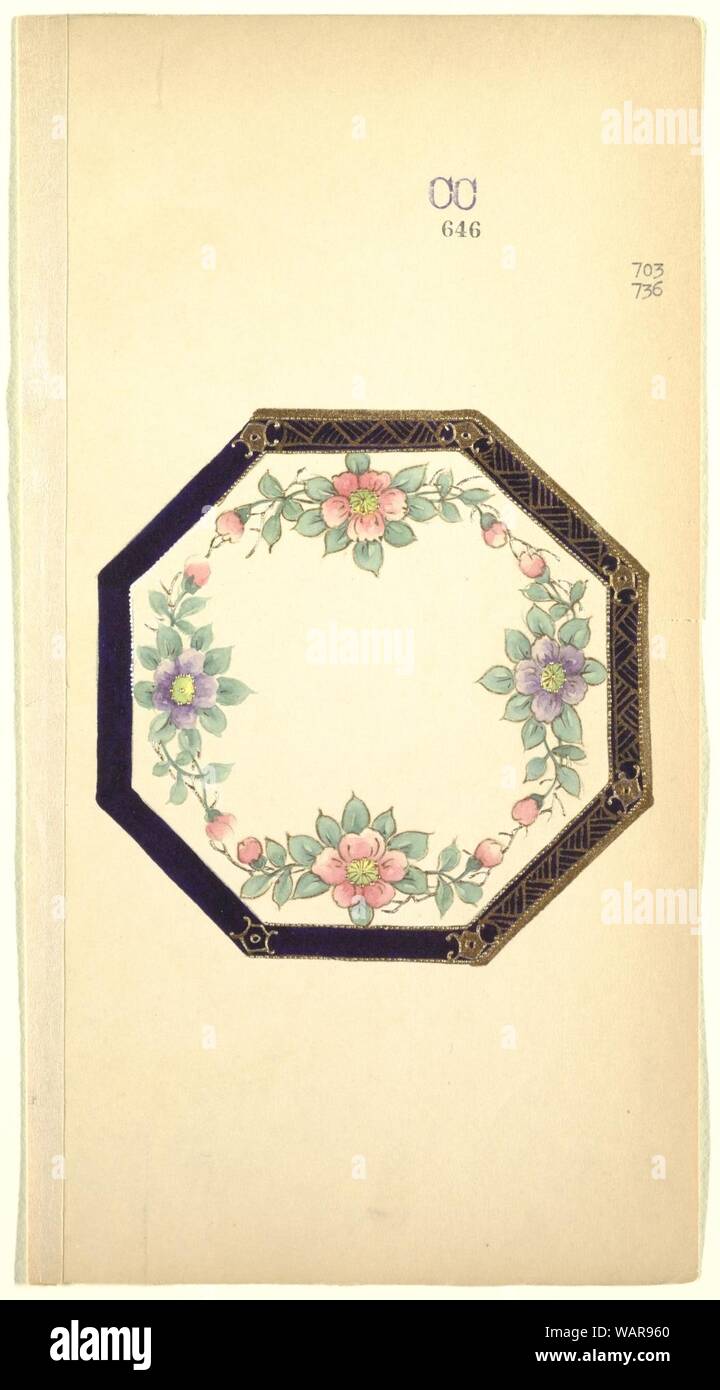 Zeichnung, Design für eine achteckige Platte, 1880 - 1910 Stockfoto