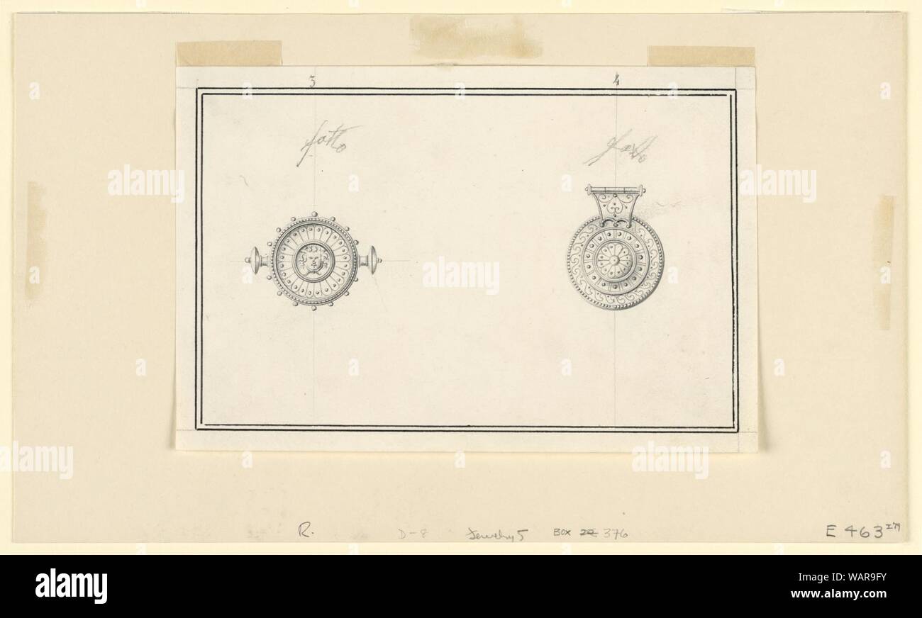 Zeichnung, Design für Brosche und Festplatte für Halskette, 1870-80 Stockfoto