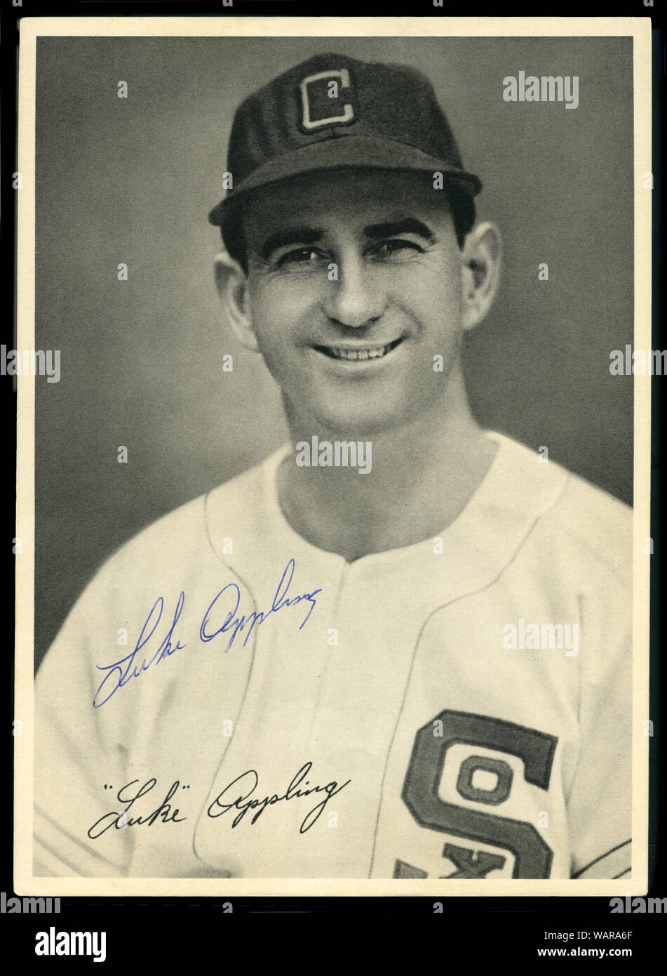 Handsignierte vintage Foto von Hall of Fame Baseball spieler Luke Appling mit den Chicago White Sox ca. 1930 s Stockfoto