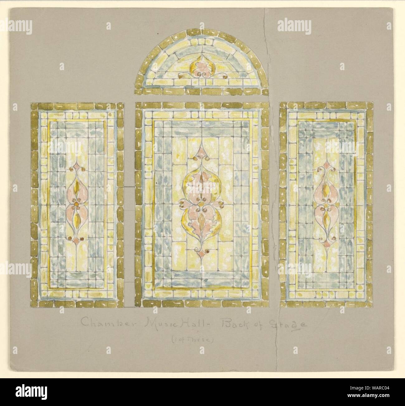 Zeichnung, Design für Glasfenster - Chamber Music Hall - wieder von der Bühne, Carnegie Hall, New York, NY, 19. Jahrhundert Stockfoto