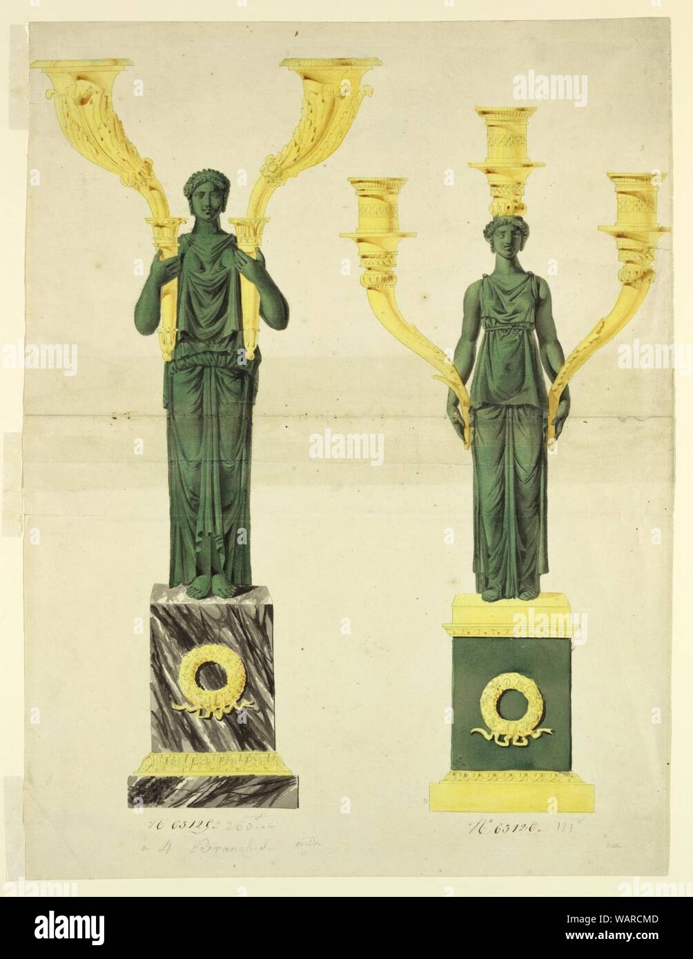 Zeichnung, Design für zwei Leuchter, 1800 - 1825 Stockfoto Zeichnung, Design für zwei Leuchter, 1800 - 1825 Stockfoto
