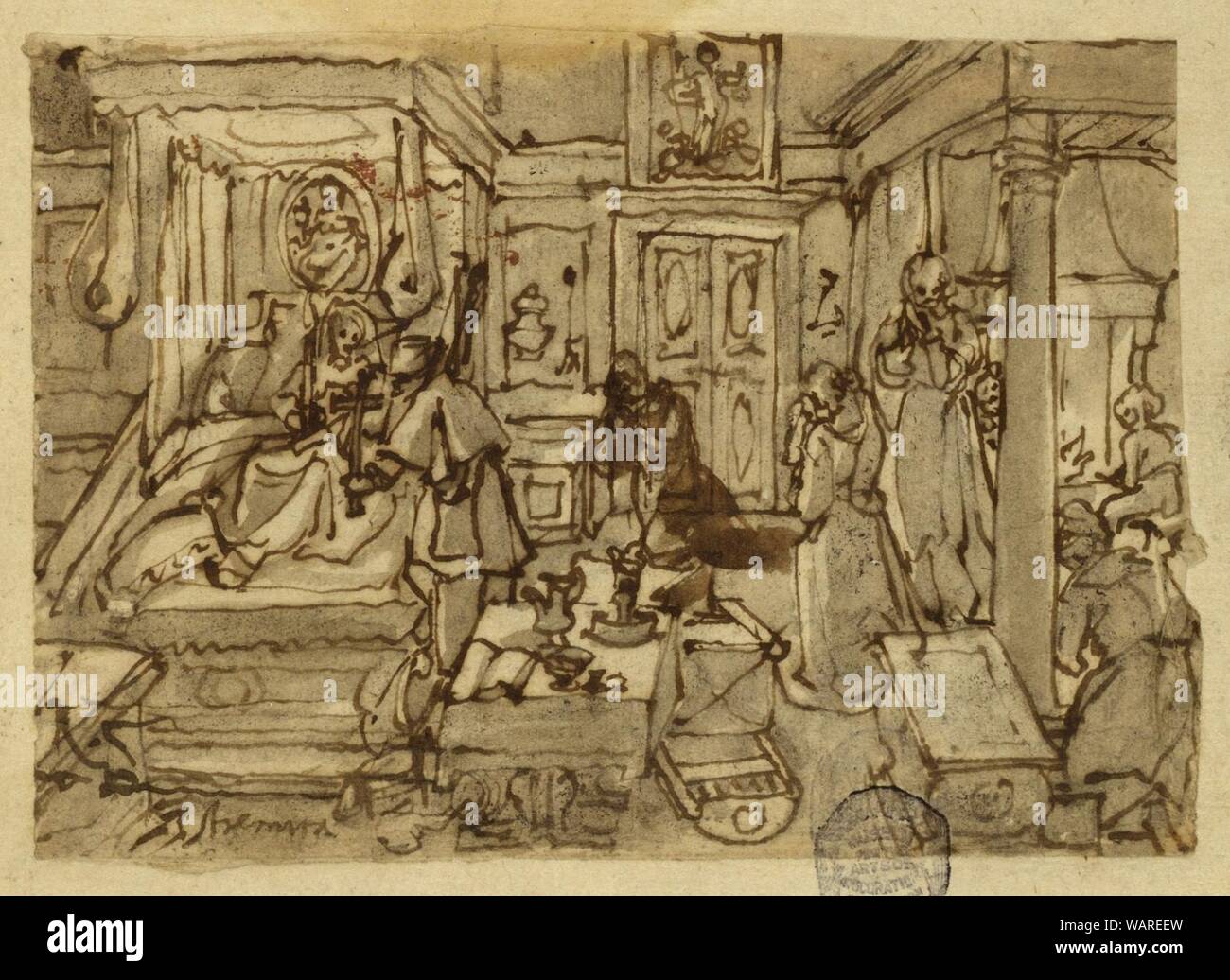 Zeichnung, Krankensalbung, Ca. 1590 Stockfoto