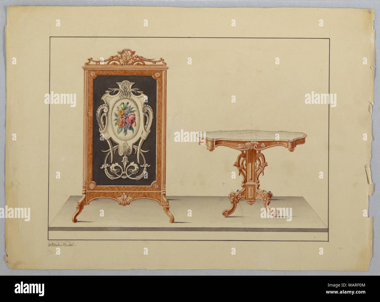 Zeichnung, Feuer-und Marmor Tisch, 1860 Stockfoto