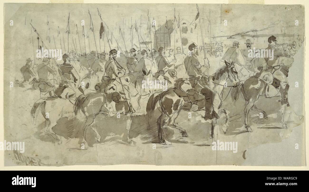 Zeichnung, General McClellan der Sechsten Reiterregiment Einschiffen in Alexandria für Alte Punkt Komfort, 2. April 1862 Stockfoto