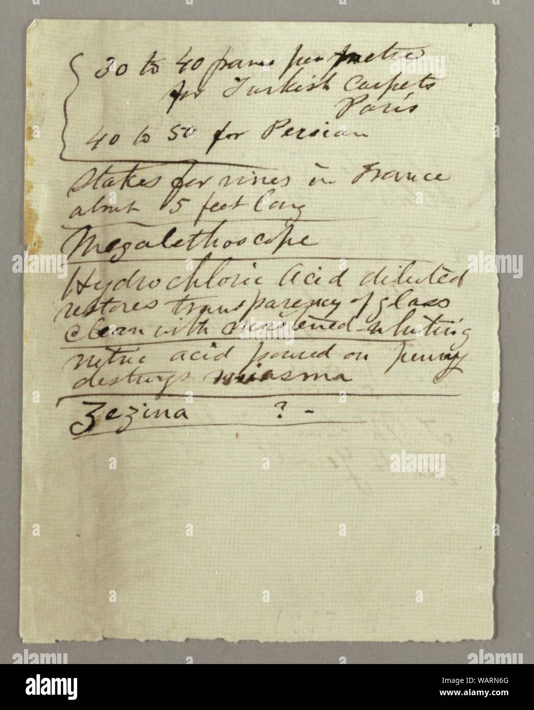 Zeichnung, Notizen; Verso - Liste der Namen und Adressen, möglicherweise 1868 - 69 Stockfoto