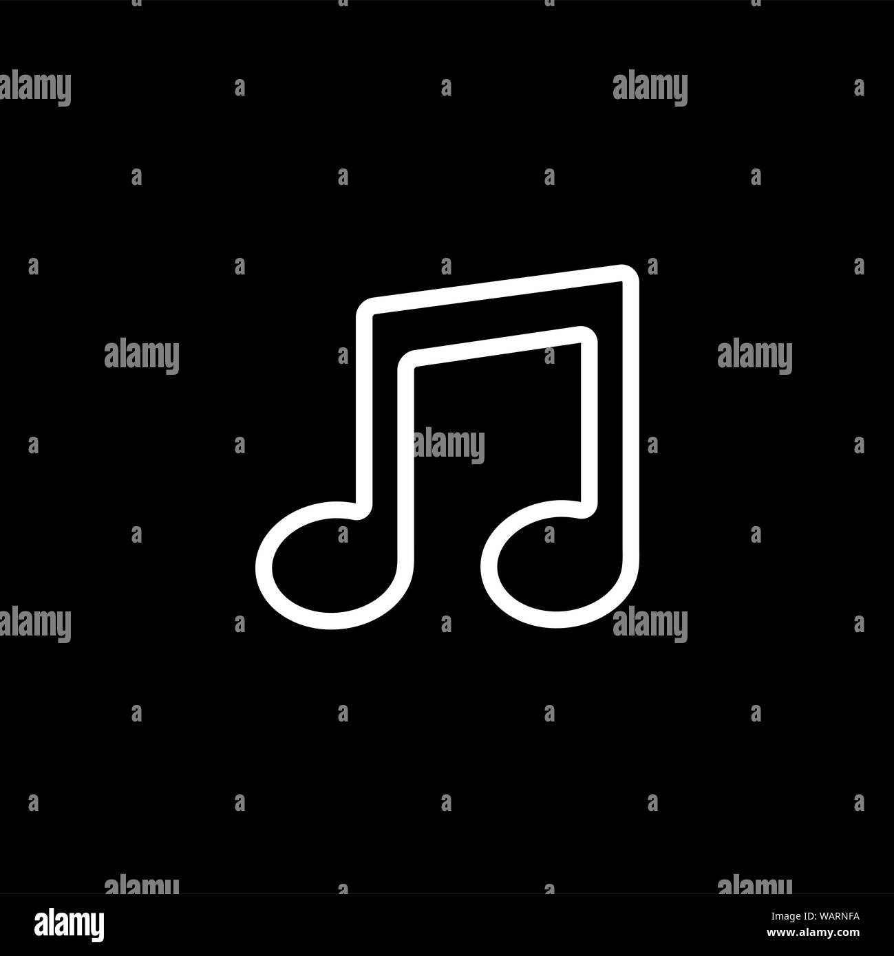Musik Note Zeile Symbol auf schwarzem Hintergrund. Schwarz Stil Vector Illustration. Stockfoto