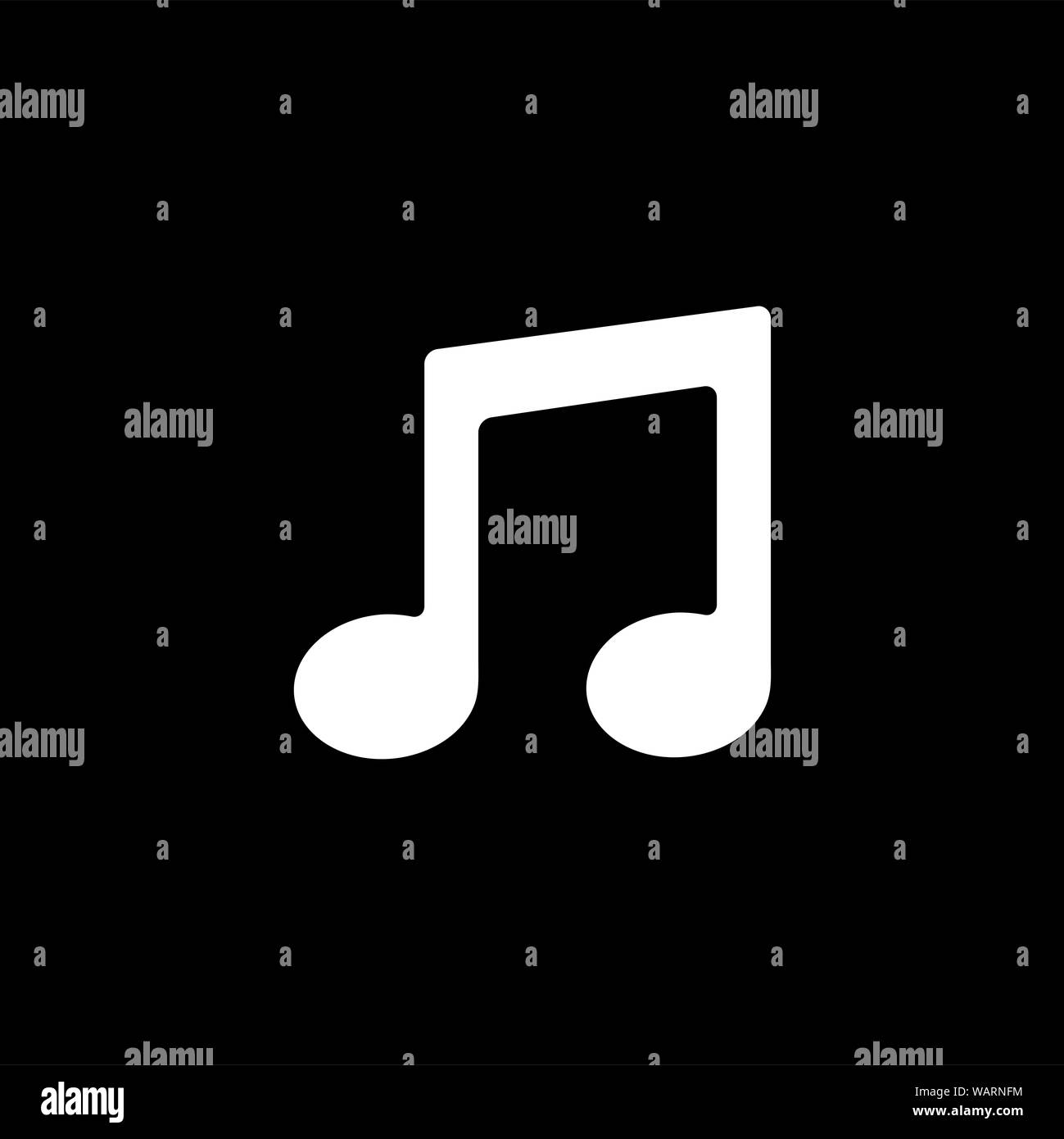 Symbol Musiknote auf schwarzem Hintergrund. Schwarz Stil Vector Illustration. Stockfoto