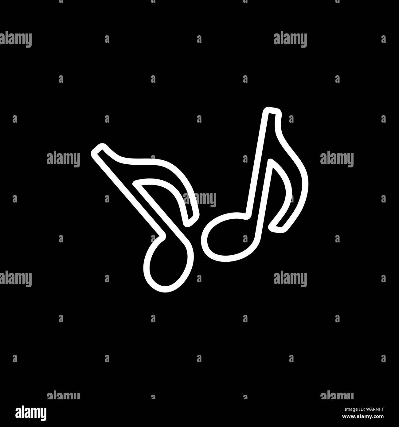 Musik Note Zeile Symbol auf schwarzem Hintergrund. Schwarz Stil Vector Illustration. Stockfoto