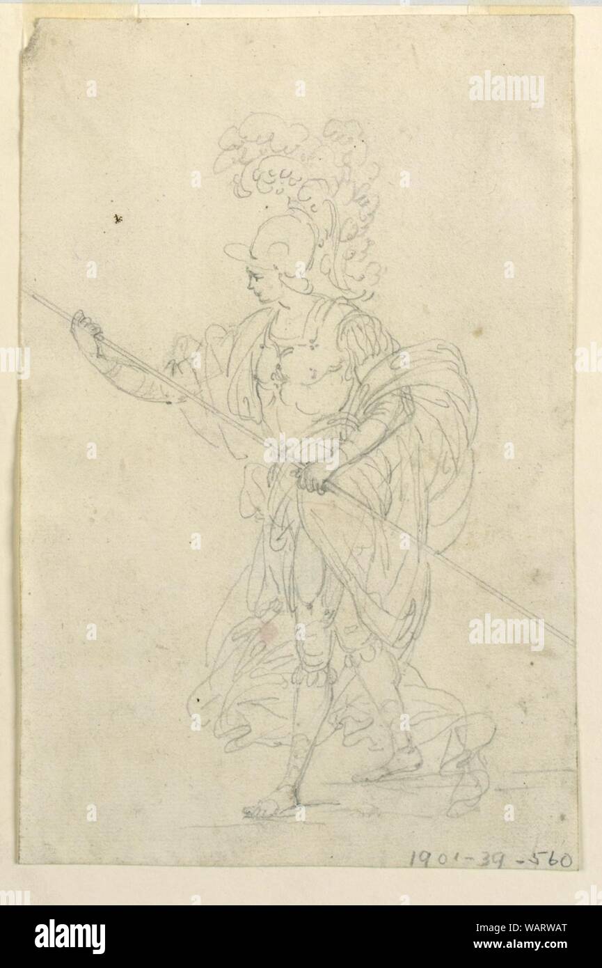 Zeichnung, Projekt für ein theatralisches Kostüm eines klassischen Krieger, 1700 - 1750 Stockfoto