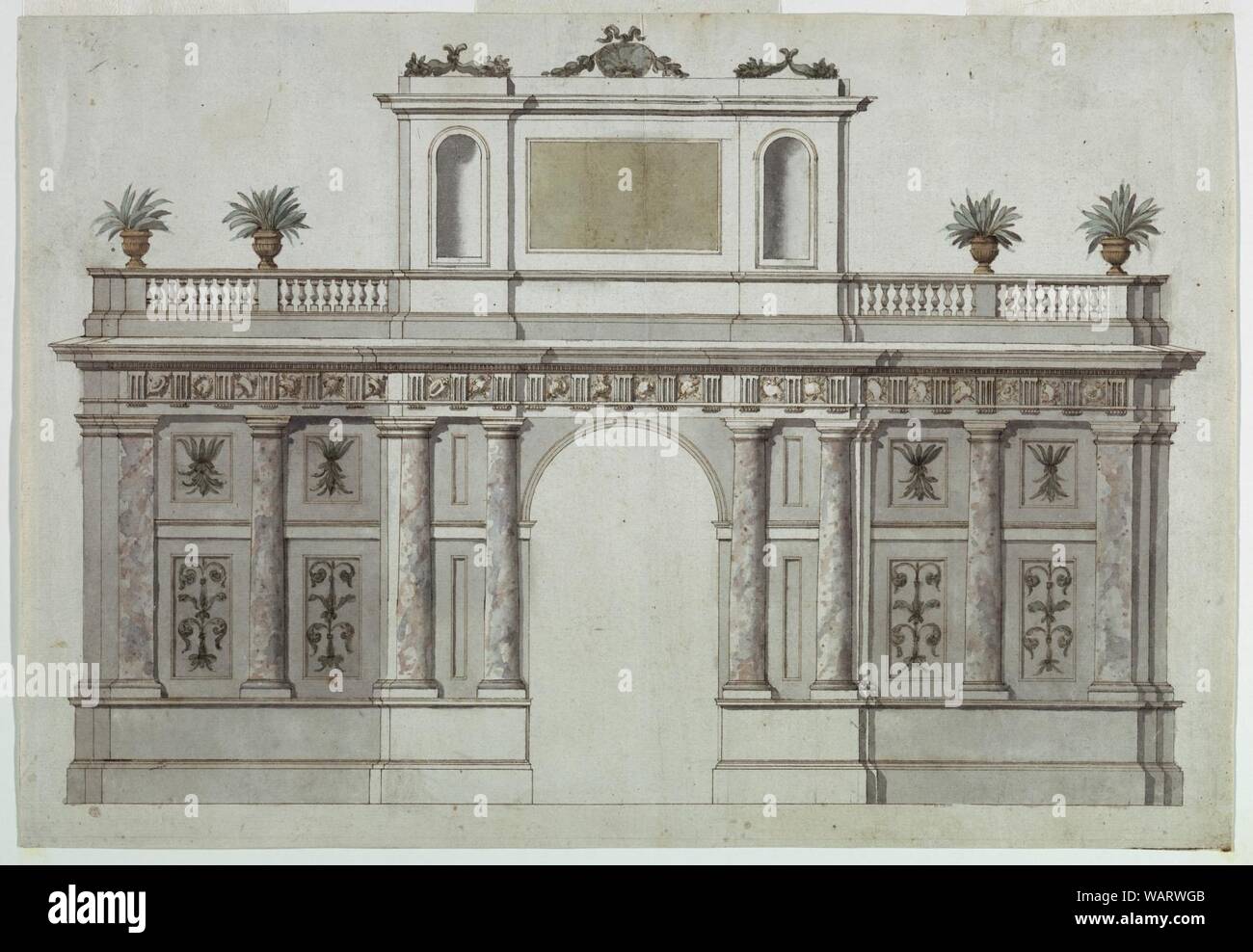Zeichnung, Projekt für eine Erhöhung der Garten Architektur (Eingang zu einer Villa oder Garten), 1725-75 Stockfoto