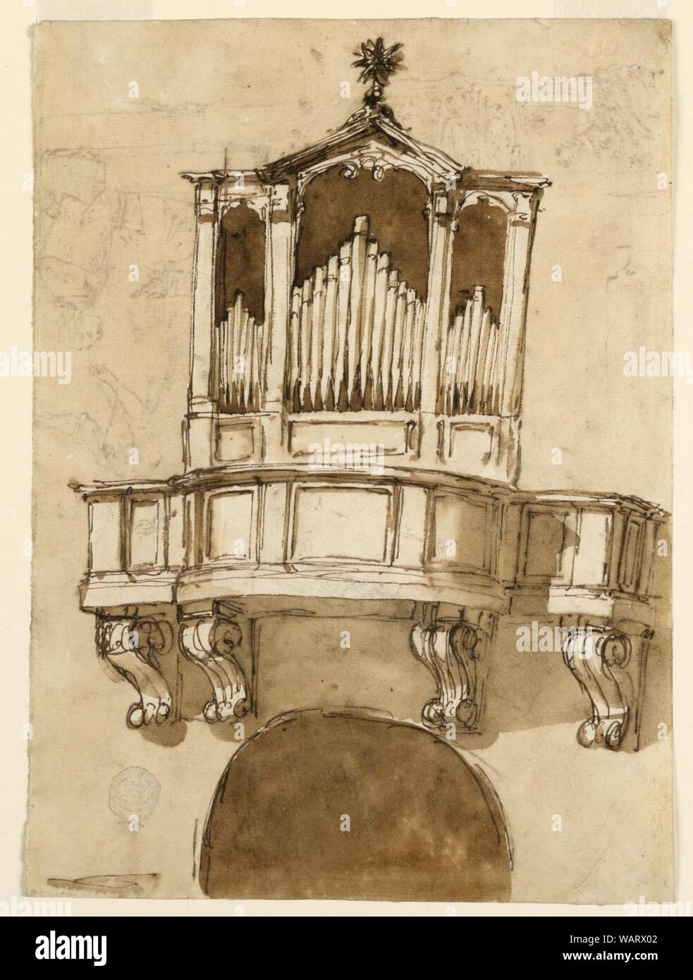 Zeichnung, Recto-orgelempore; Verso - Klassische Struktur Stockfoto