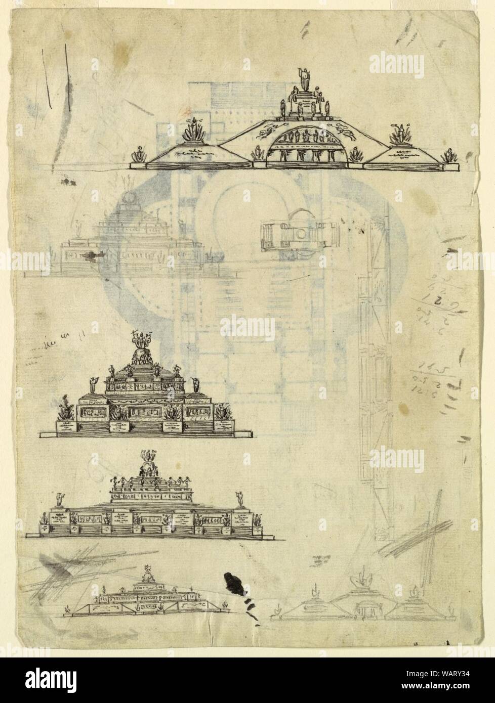 Zeichnung, Blatt mit monumentalen Phantasien, 18. - 19. Jahrhundert Stockfoto