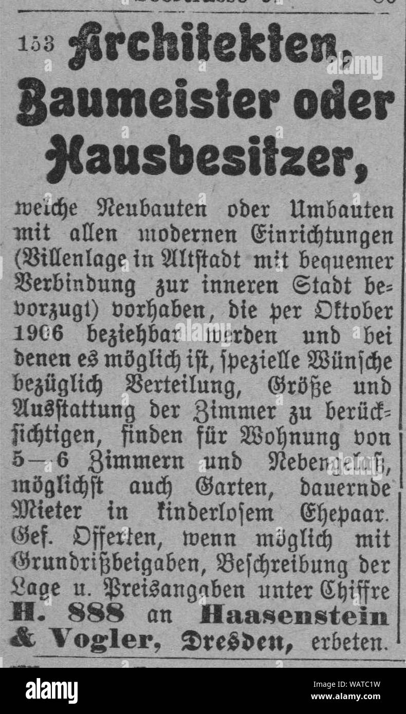 Dresdner Amtsblatt 1906 004 Architekten. Stockfoto