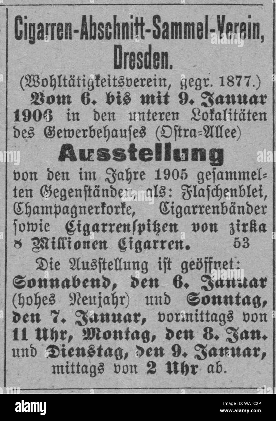 Dresdner Amtsblatt 1906 004 Cigarren. Stockfoto