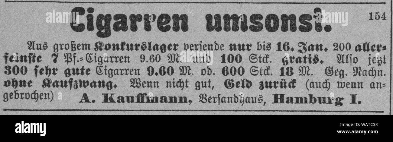 Dresdner Amtsblatt 1906 004 Cigarren umsonst. Stockfoto