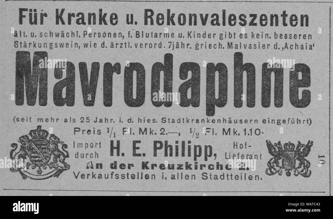 Dresdner Amtsblatt 1906 004 Mavrodafni-patron. Stockfoto