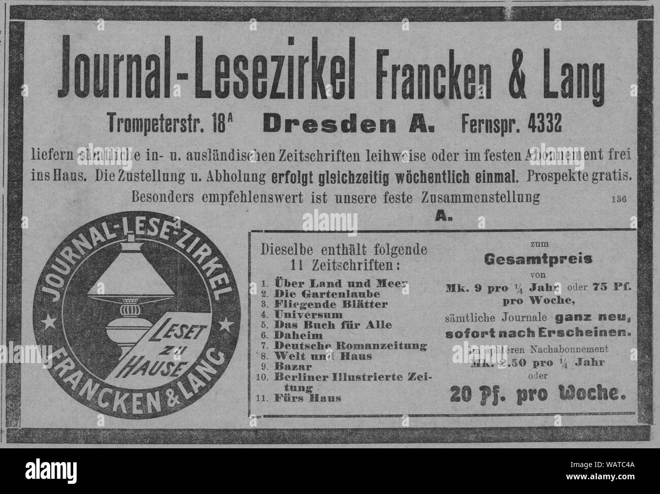 Dresdner Amtsblatt 1906 004 Lesezirkel. Stockfoto