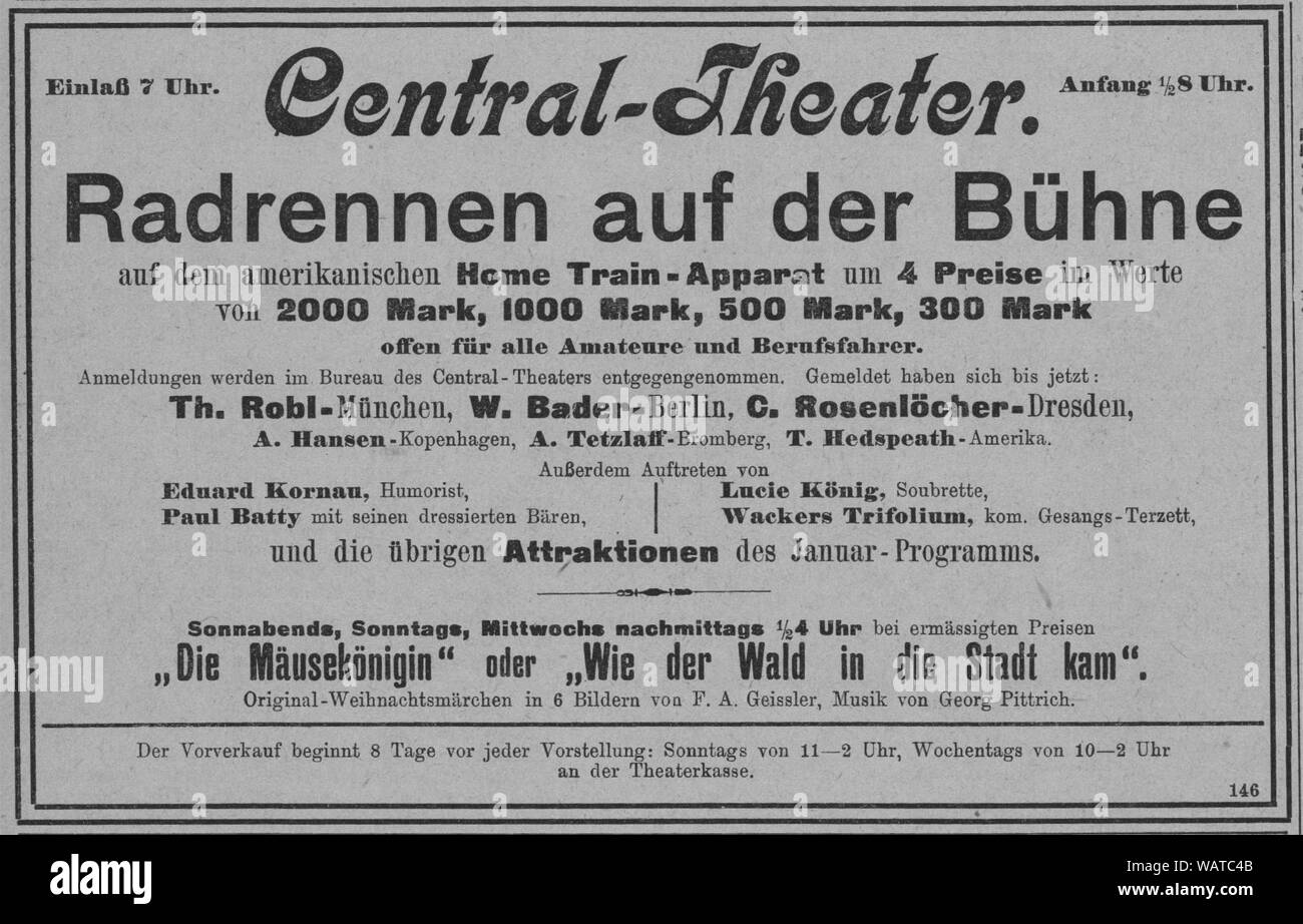 Dresdner Amtsblatt 1906 004 Radrennen. Stockfoto