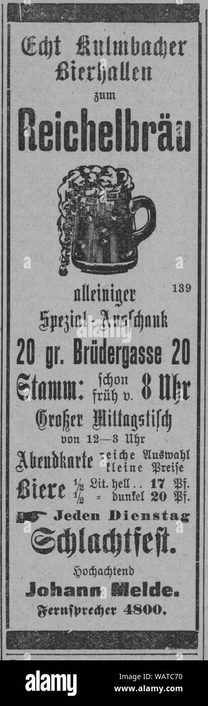 Dresdner Amtsblatt 1906 004 Reichelbräu. Stockfoto