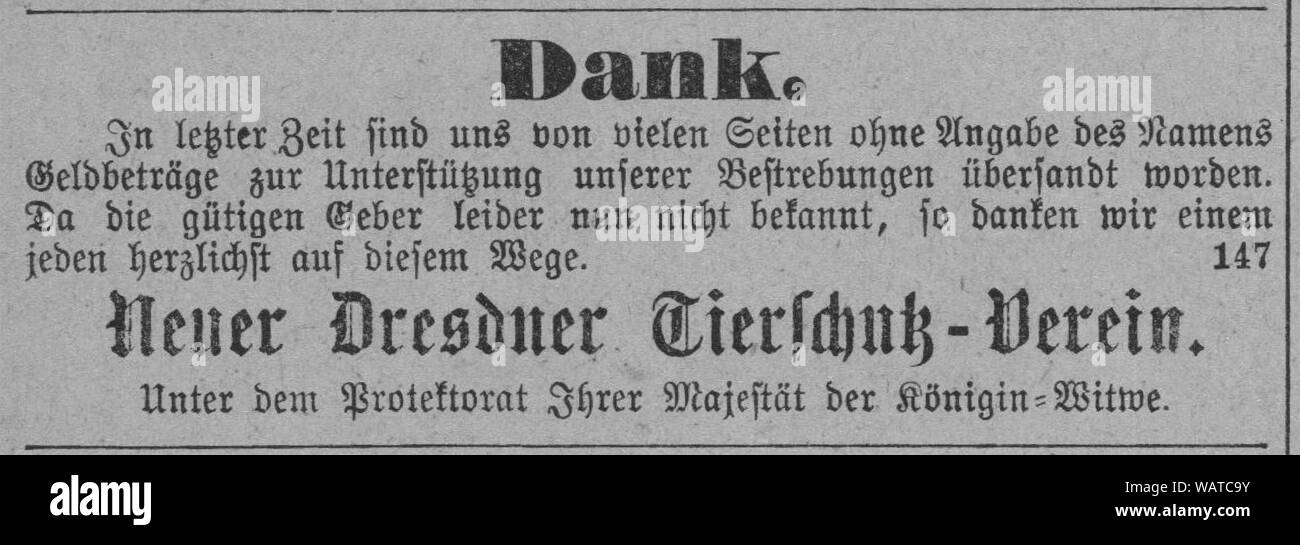 Dresdner Amtsblatt 1906 004 Tierschutz. Stockfoto