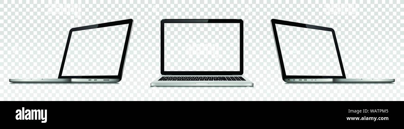 Der Laptop mit transparenten Bildschirm. Perspektive, Ansicht von vorne. Vector Illustration des Responsive web design. Stock Vektor