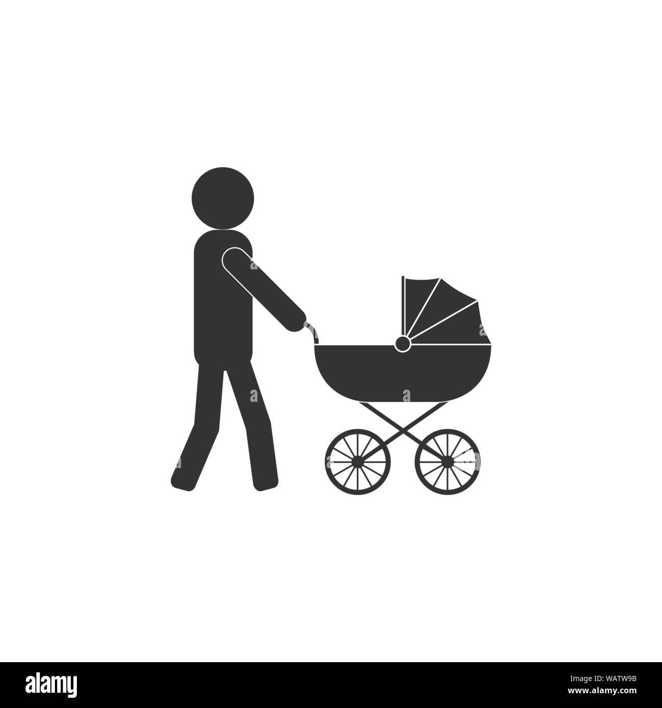 Vater, Kinderwagen Symbol. Vector Illustration, flache Bauform. Stock Vektor
