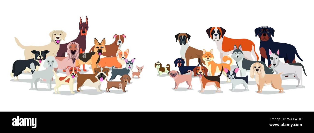 Gruppe der Hunde Haustiere Zeichen Stock Vektor