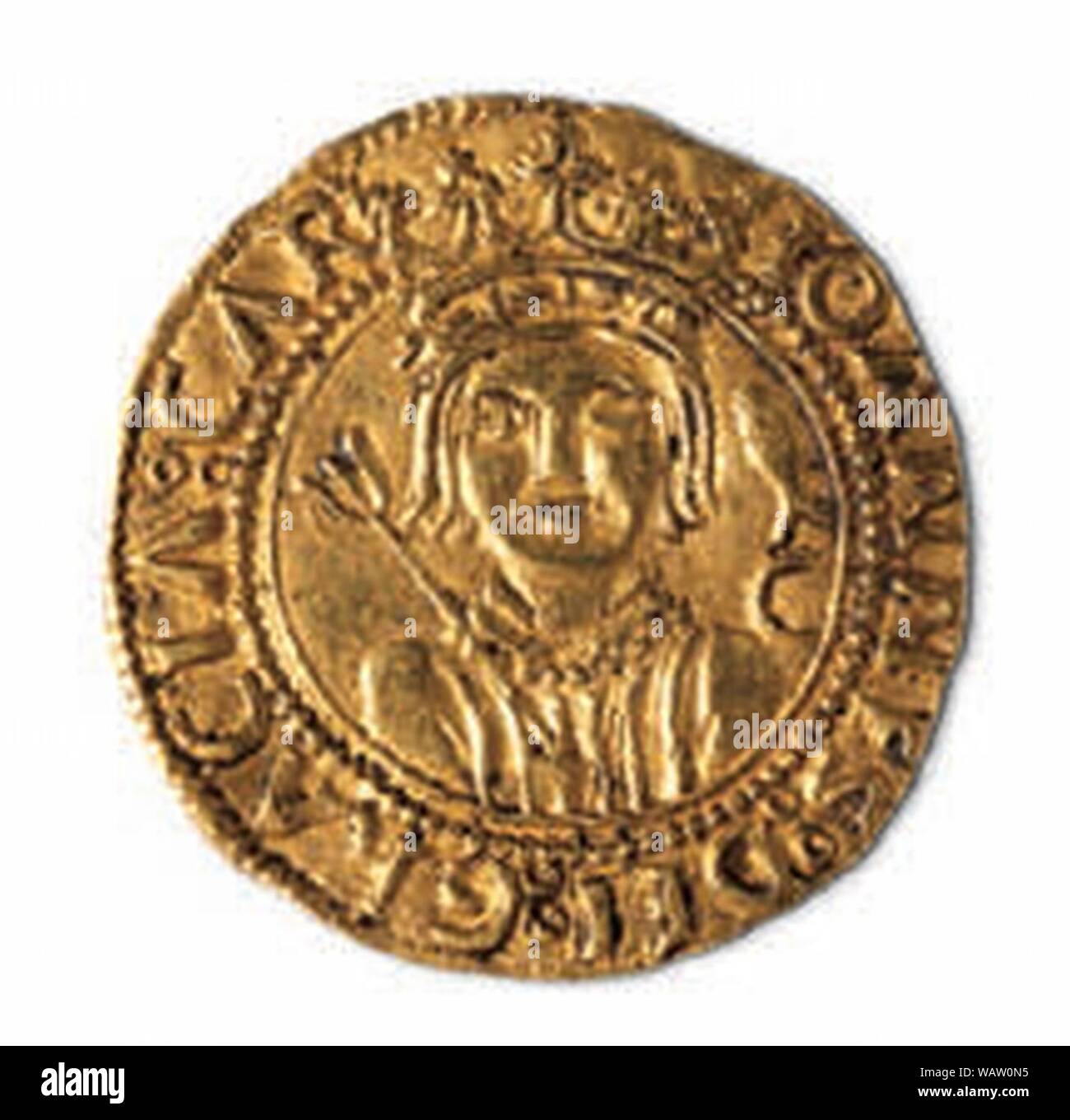 Ducado de Oro de Zaragoza de Juan II. von Aragón (Anverso). Stockfoto