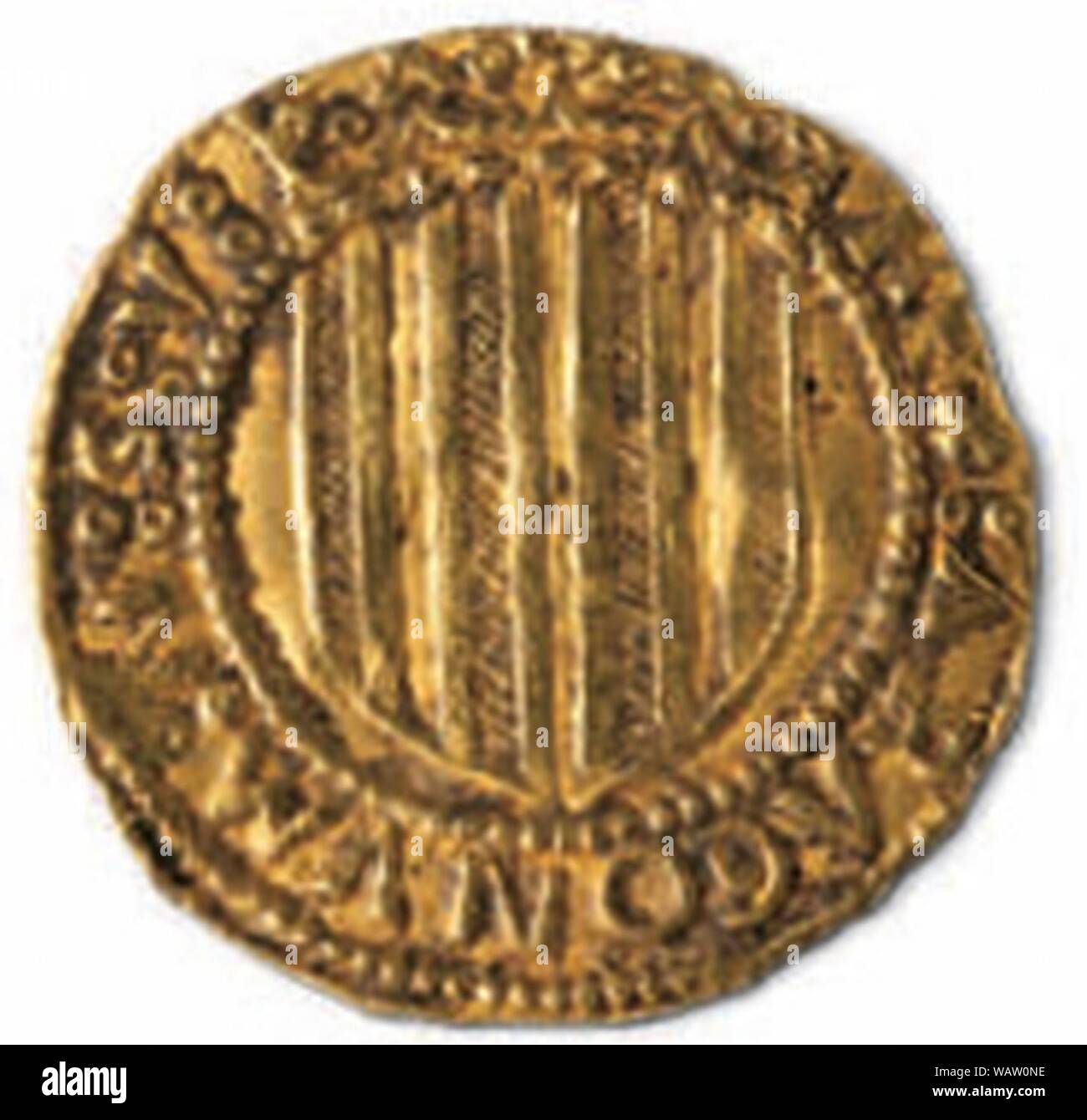 Ducado de Oro de Zaragoza de Juan II. von Aragón (reverso). Stockfoto