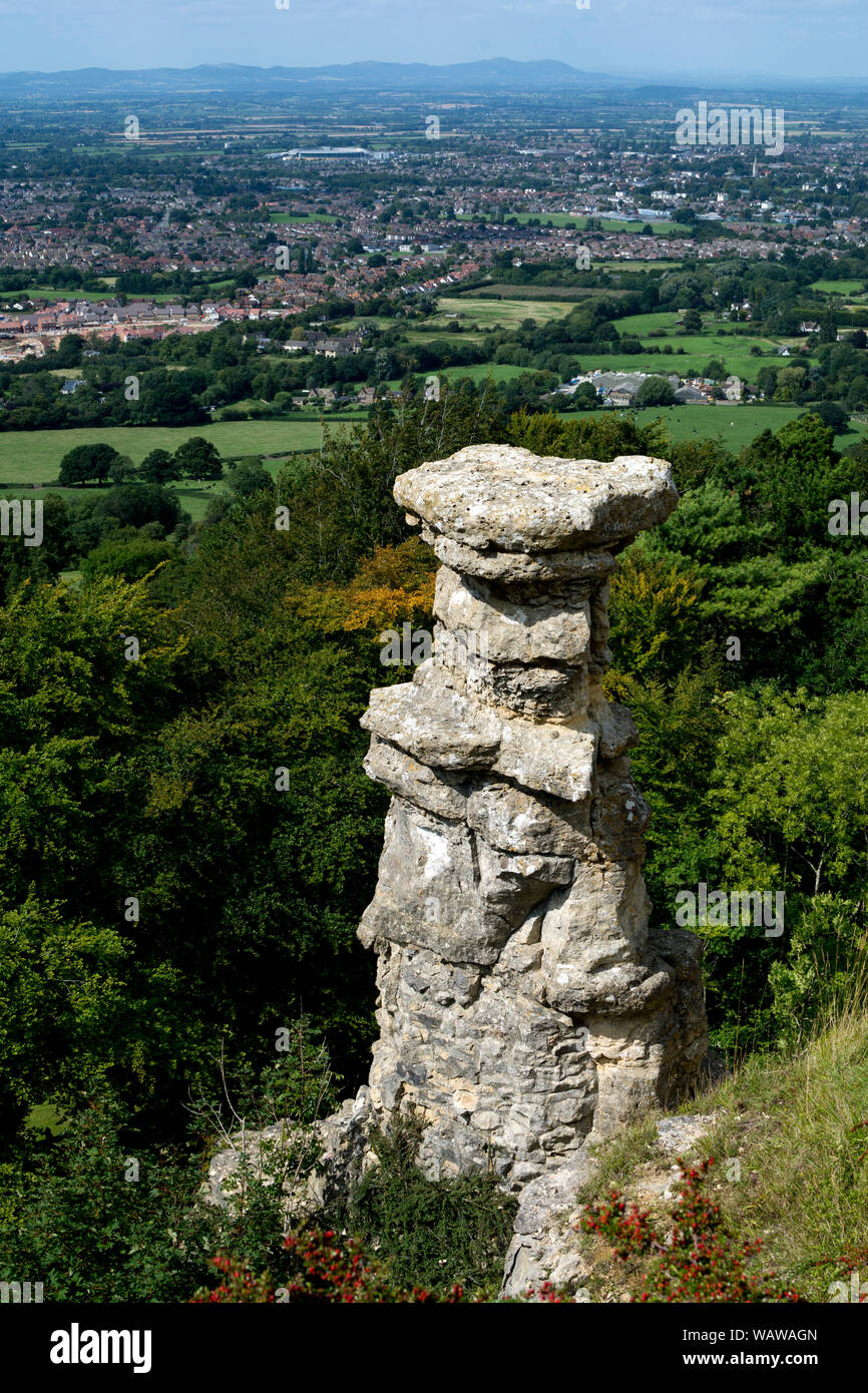 Des Teufels Schornstein, Leckhampton Hill, in der Nähe von Cheltenham, Gloucestershire, England, Großbritannien Stockfoto
