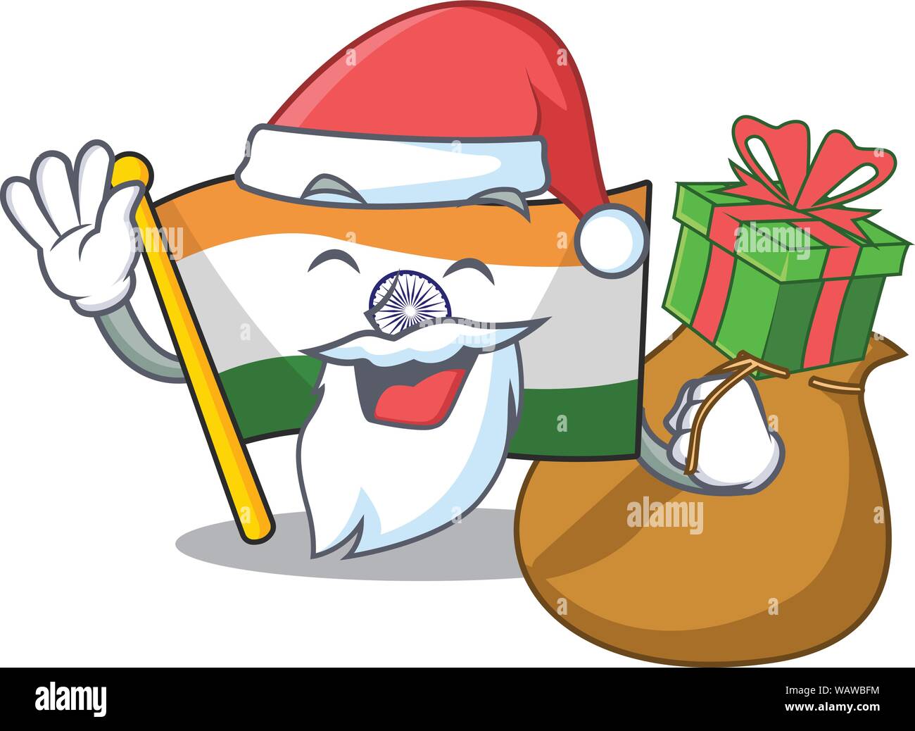 Weihnachtsmann mit Geschenk der indischen Flagge im Cartoon Schrank aufbewahrt Stock Vektor