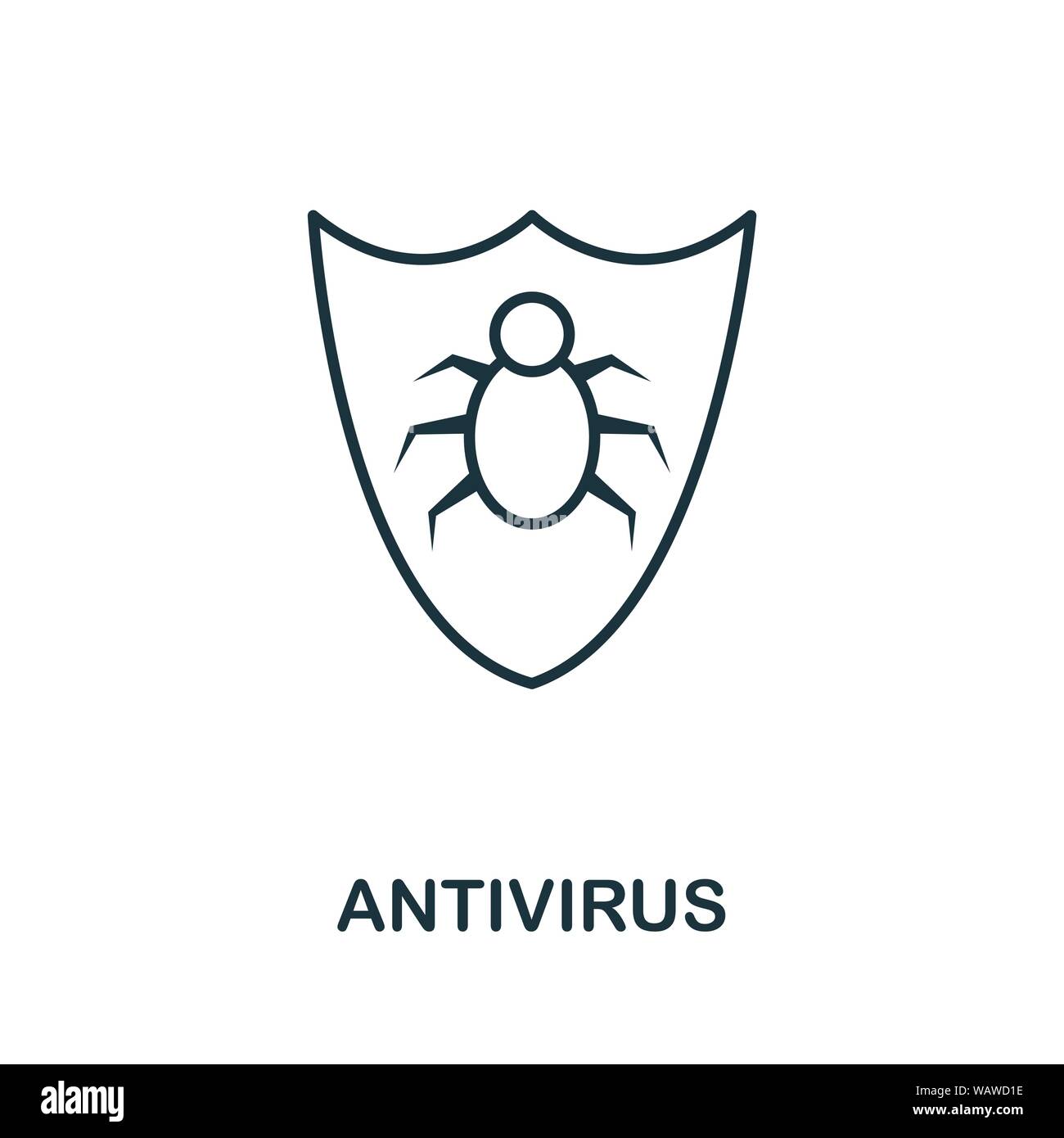 Antivirus dünne Linie Symbol. Kreative einfache Design von Sicherheit Ikonen Sammlung. Umrisse antivirus Symbol für Web Design und mobile Apps Nutzung Stock Vektor