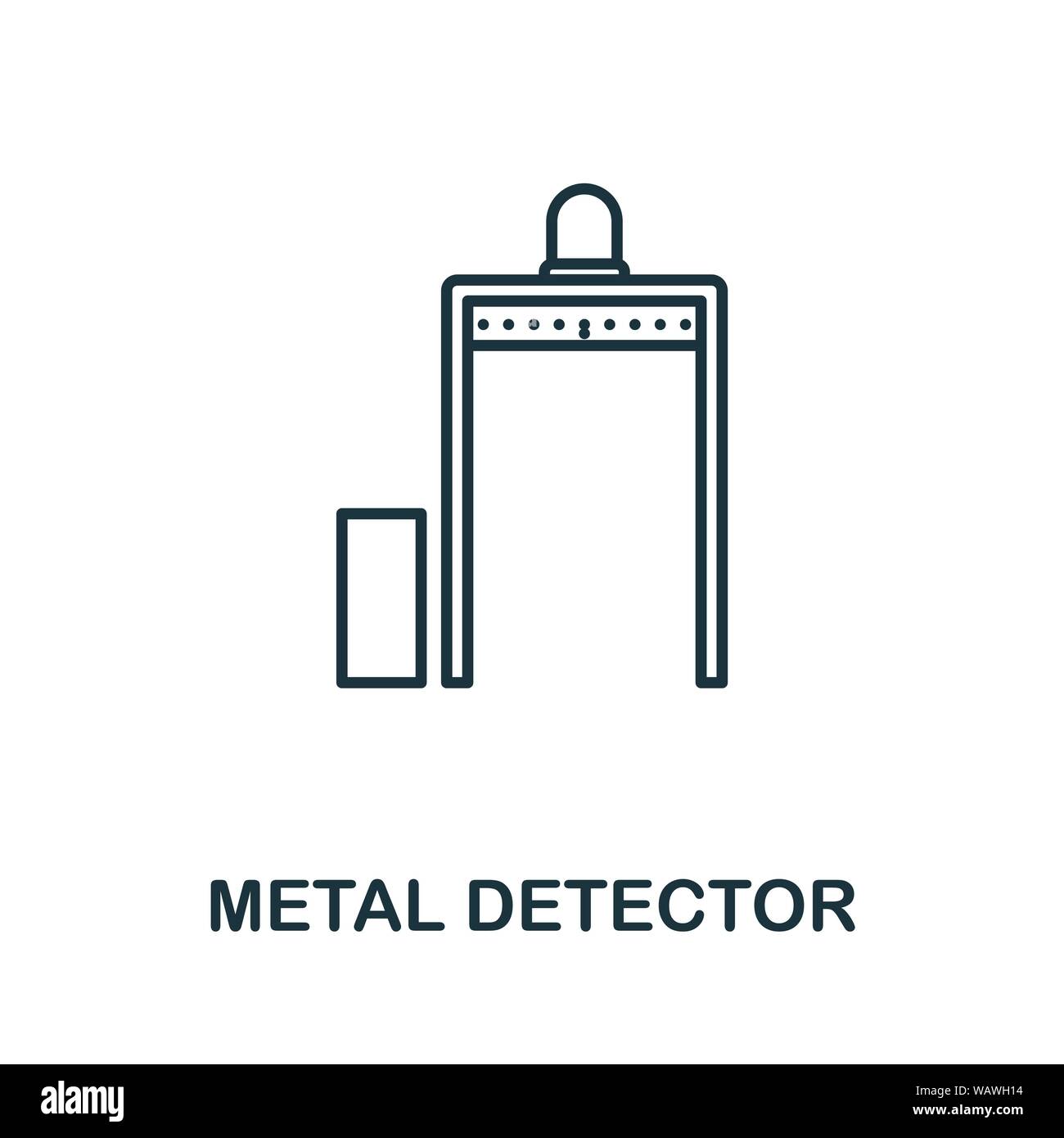 Metalldetektor dünne Linie Symbol. Kreative einfache Design von Sicherheit Ikonen Sammlung. Umrisse Metalldetektor Symbol für Web Design und mobile Apps Nutzung Stock Vektor