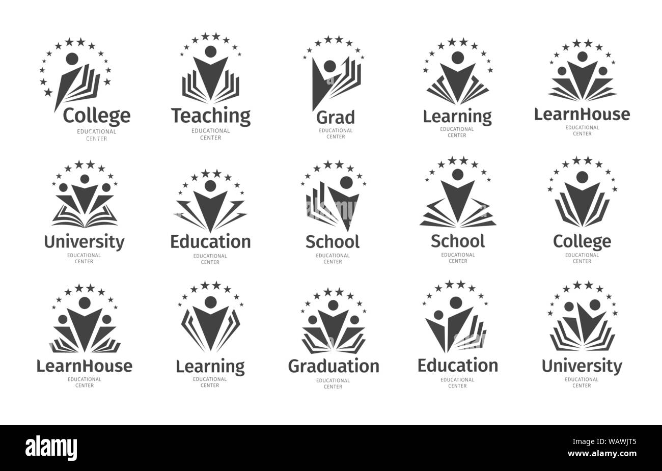 Satz von Bildung Vektor icon. Buch, Wörterbuch, Lehrbuch oder Notebook mit menschlichen Symbol Öffnen. Logo Konzept Design für Business, Bibliotheken, Schulen Stock Vektor