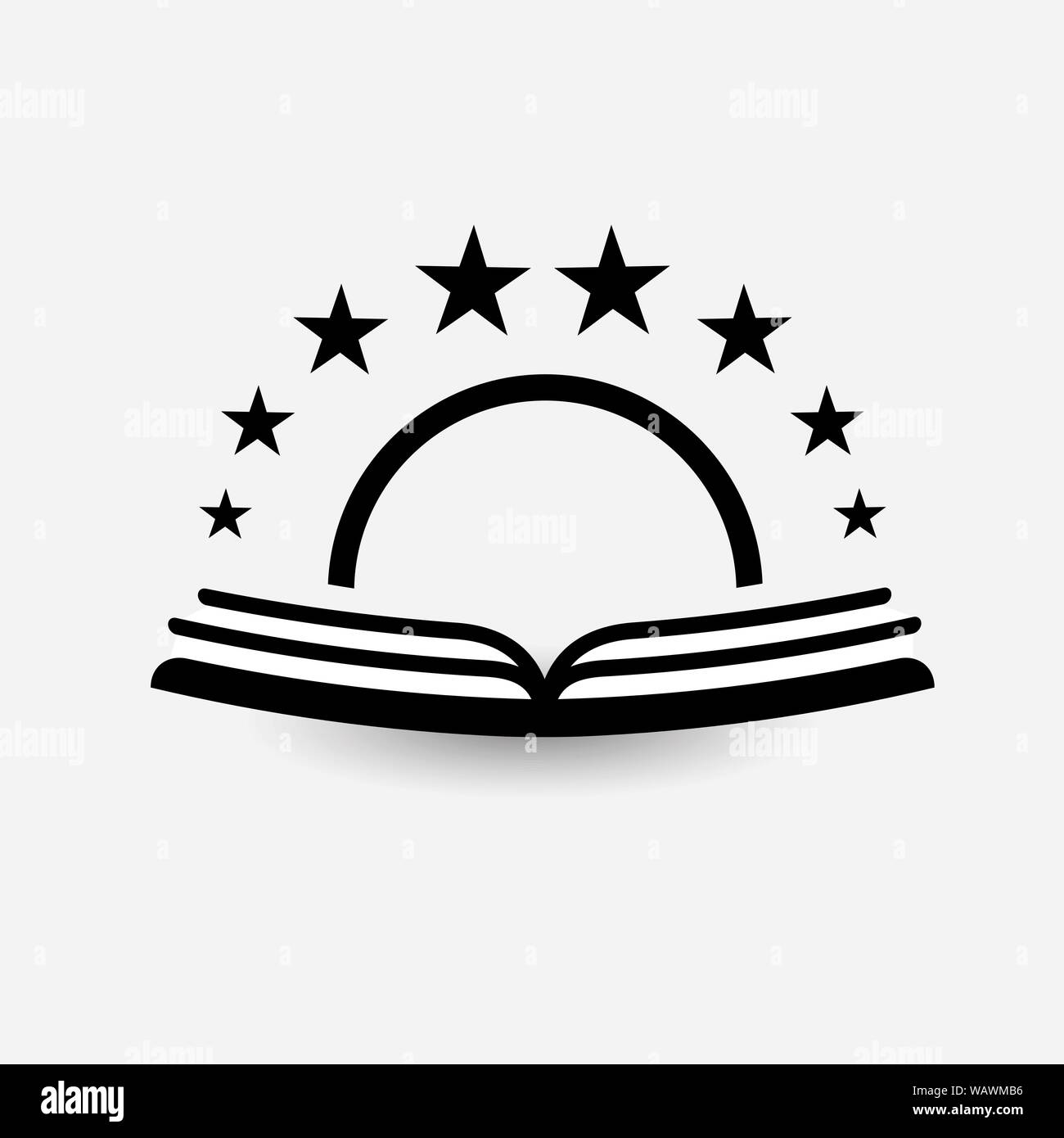 Bildung vektor Logo. Buch, Wörterbuch, Lehrbuch oder Notebook mit sunrise Symbol Öffnen. Moderne emblem Idee, Konzept Design für Business, Bibliotheken Stock Vektor