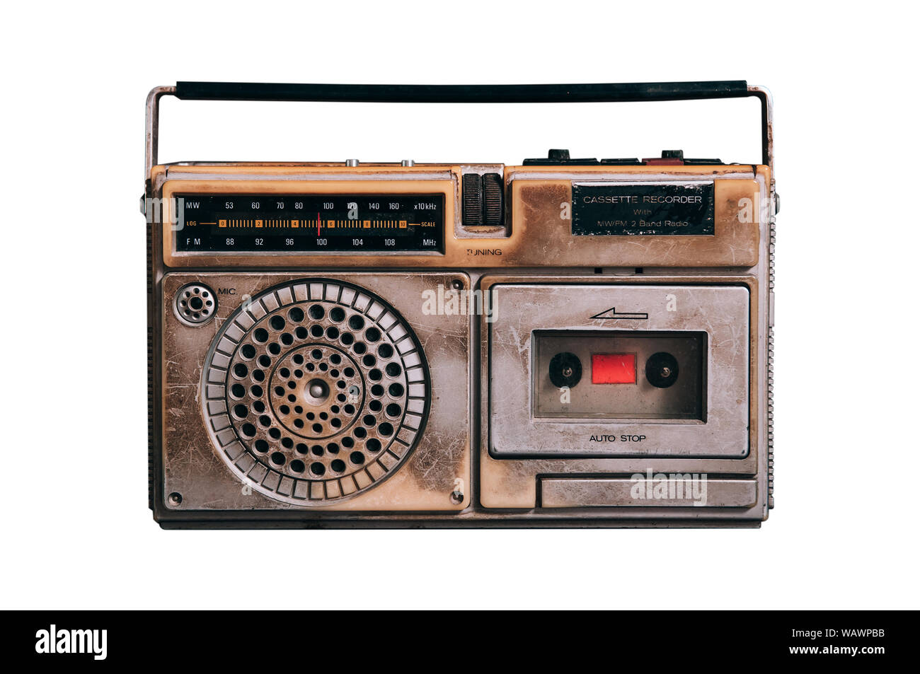 Alte vintage rustikalen Transistor radito mit Kassettenrekorder auf weißem Hintergrund Stockfoto Alte vintage rustikalen Transistor radito mit Kassettenrekorder auf weißem Hintergrund Stockfoto