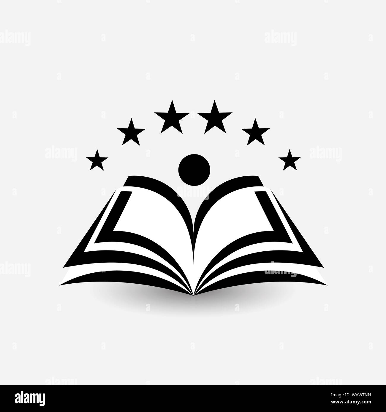 Bildung vektor Logo. Buch, Wörterbuch, Lehrbuch oder Notebook mit sunrice Symbol Öffnen. Moderne emblem Idee, Konzept Design für Business, Bibliotheken Stock Vektor