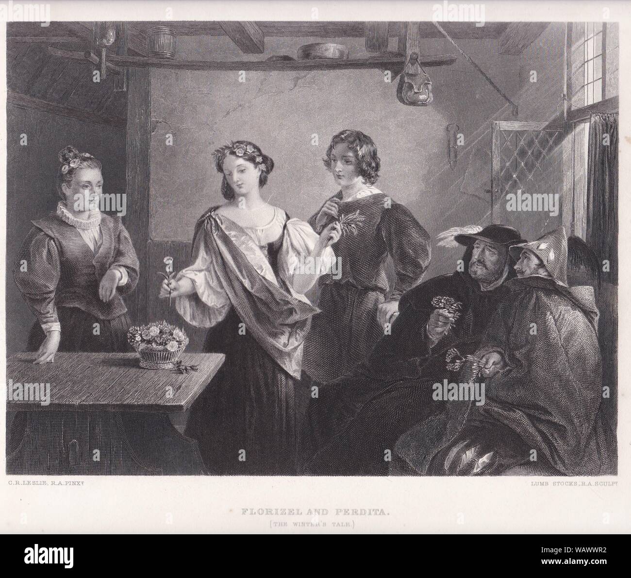 Drucken von Florizel und Perdita von Shakespeares 'Wintermärchen'. Stockfoto