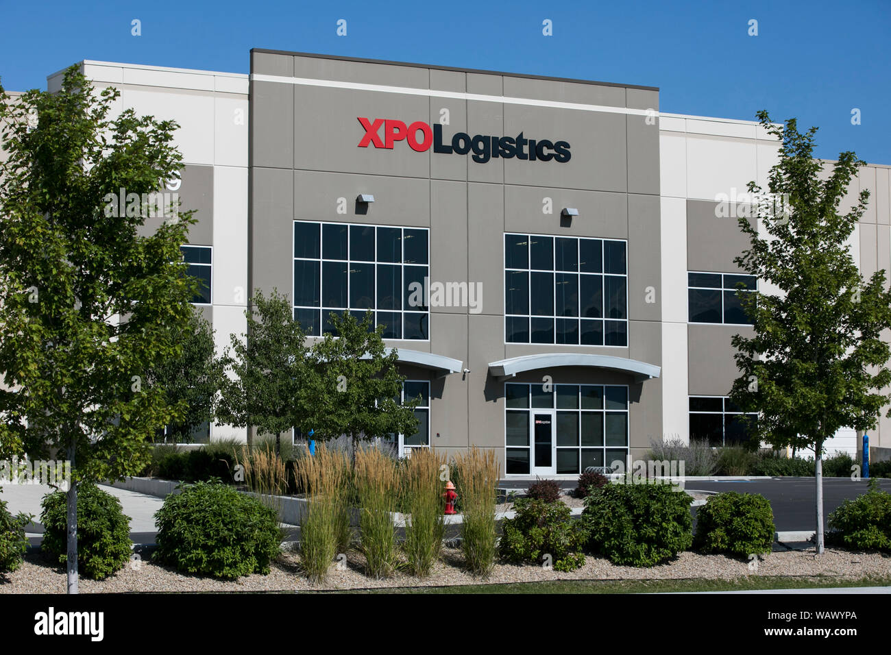 Ein logo Zeichen außerhalb einer Anlage durch XPO Logistik, Inc. beschäftigt, in Salt Lake City, Utah am 28. Juli 2019. Stockfoto