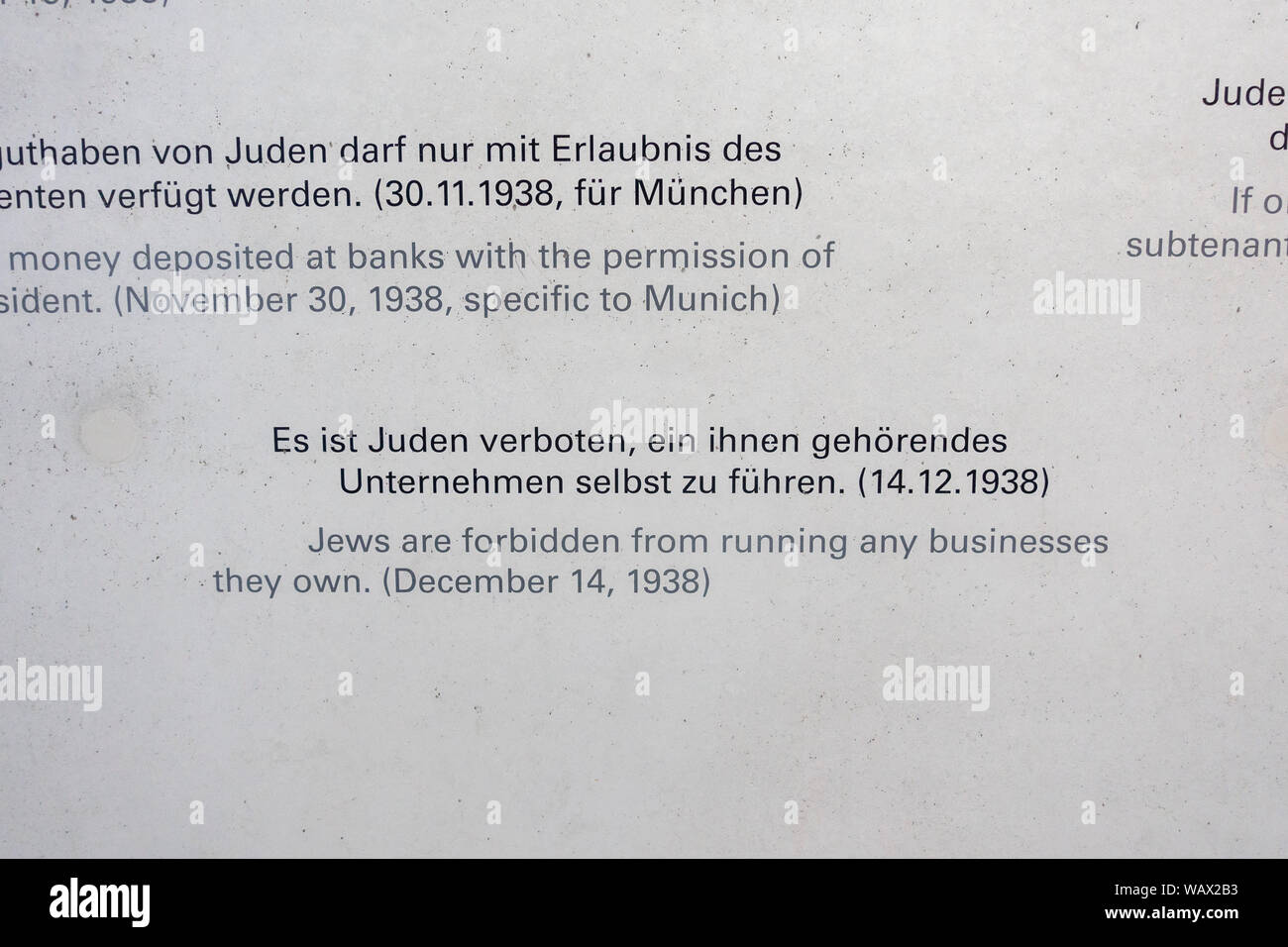 Ausführen von Unternehmen verboten, einem der WWII Nazi anti-jüdischen Staat Dekrete, München, Deutschland (Infos im Anhang). Stockfoto