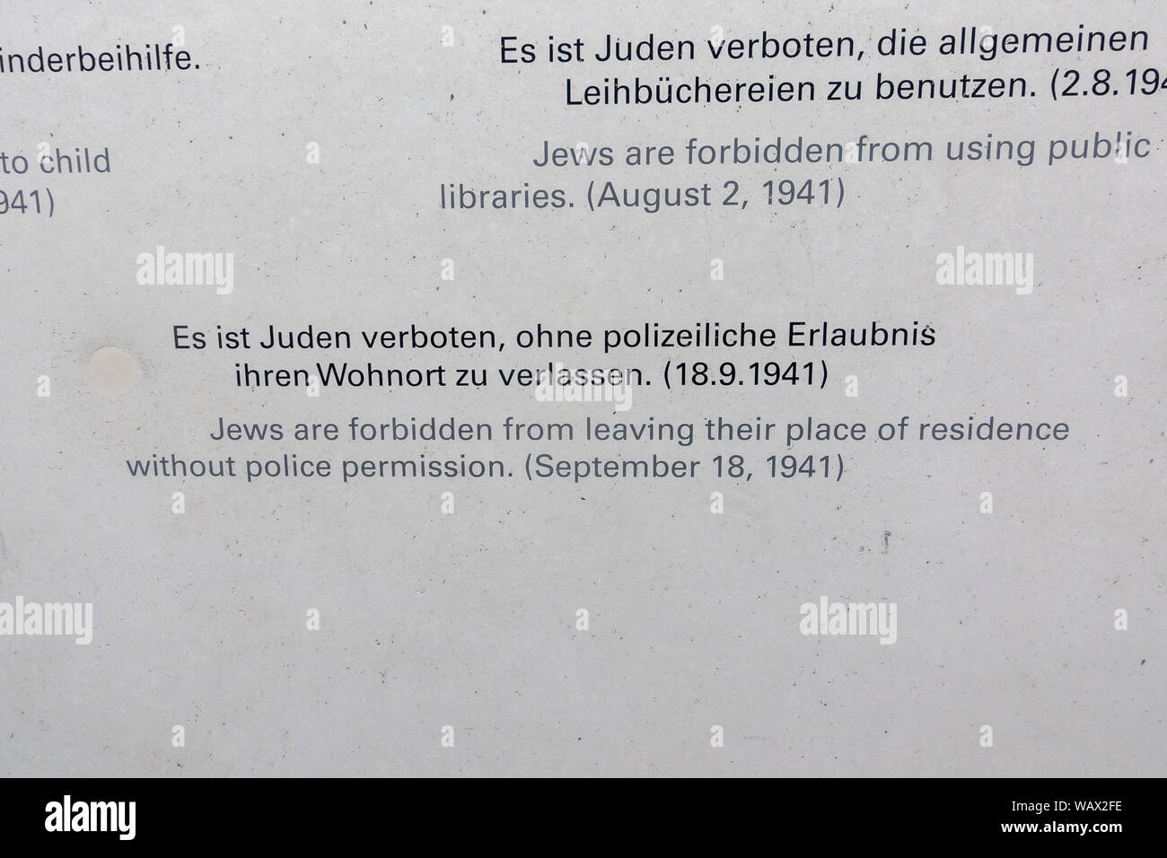 Eingeschränkte Bewegung, einer der WWII Nazi anti-jüdischen Staat Dekrete, München, Deutschland (Infos im Anhang). Stockfoto
