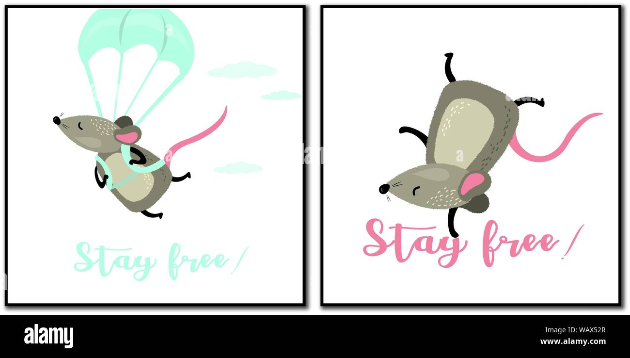 Lustig aktiv Ratten. Übernachten Konzept Poster. Cute Cartoon Tiere. Vector Illustration Stock Vektor