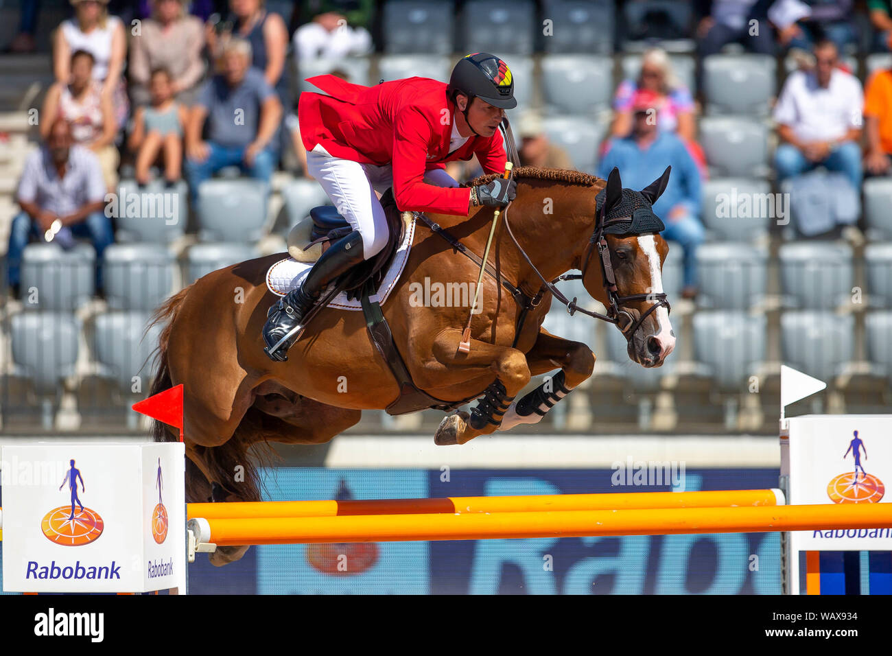 Rotterdam. Niederlande. 22. August 2019. Daniel Deusser (GER) Reiten Scuderia 1918 Tobago Z in den 4. Platz einzeln nach dem zweiten Qualifying Konkurrenz an der Longines FEI Europameisterschaften. Showjumping. Credit Elli Birke/SIP-Foto Agentur/Alamy leben Nachrichten. Stockfoto