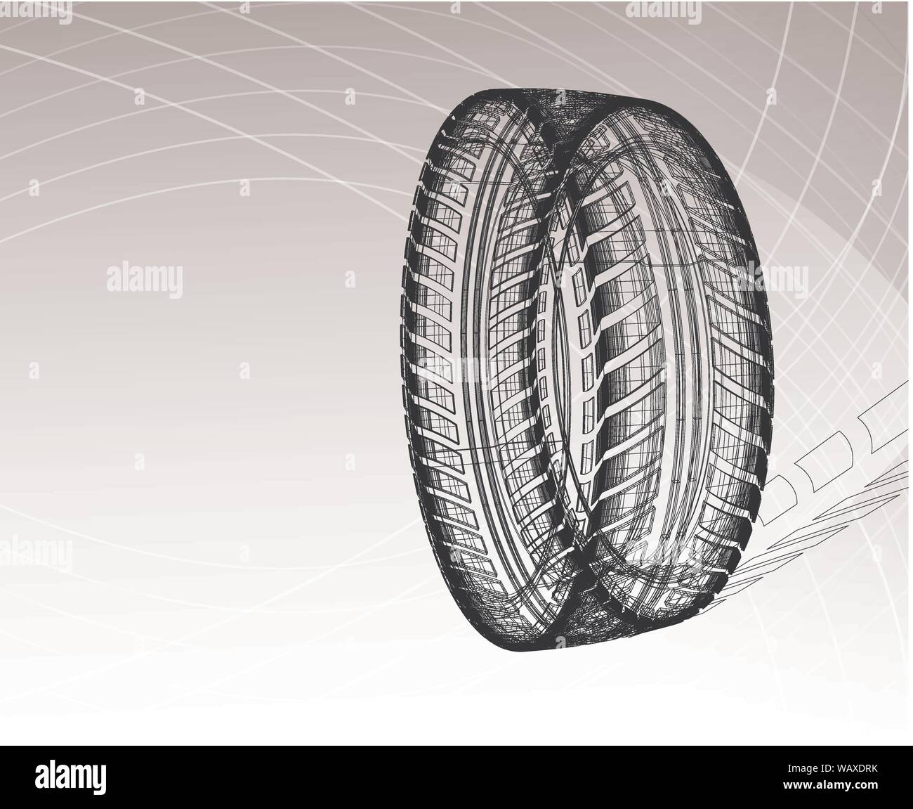 Auto Reifen mit Reifenspuren auf einem hellgrauen Hintergrund. Vektor blueprint Abbildung Stock Vektor