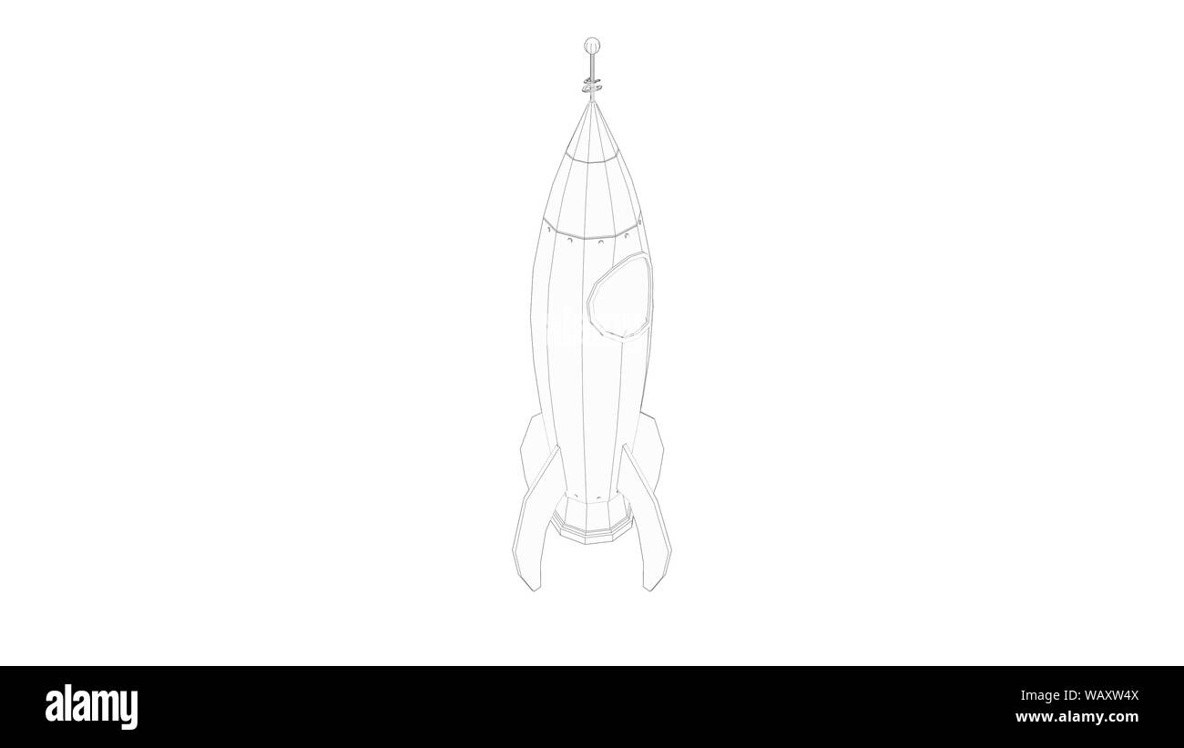 3D-Rendering von Cartoon toy Rocket ioslated auf weißem Hintergrund. Startklar Stockfoto