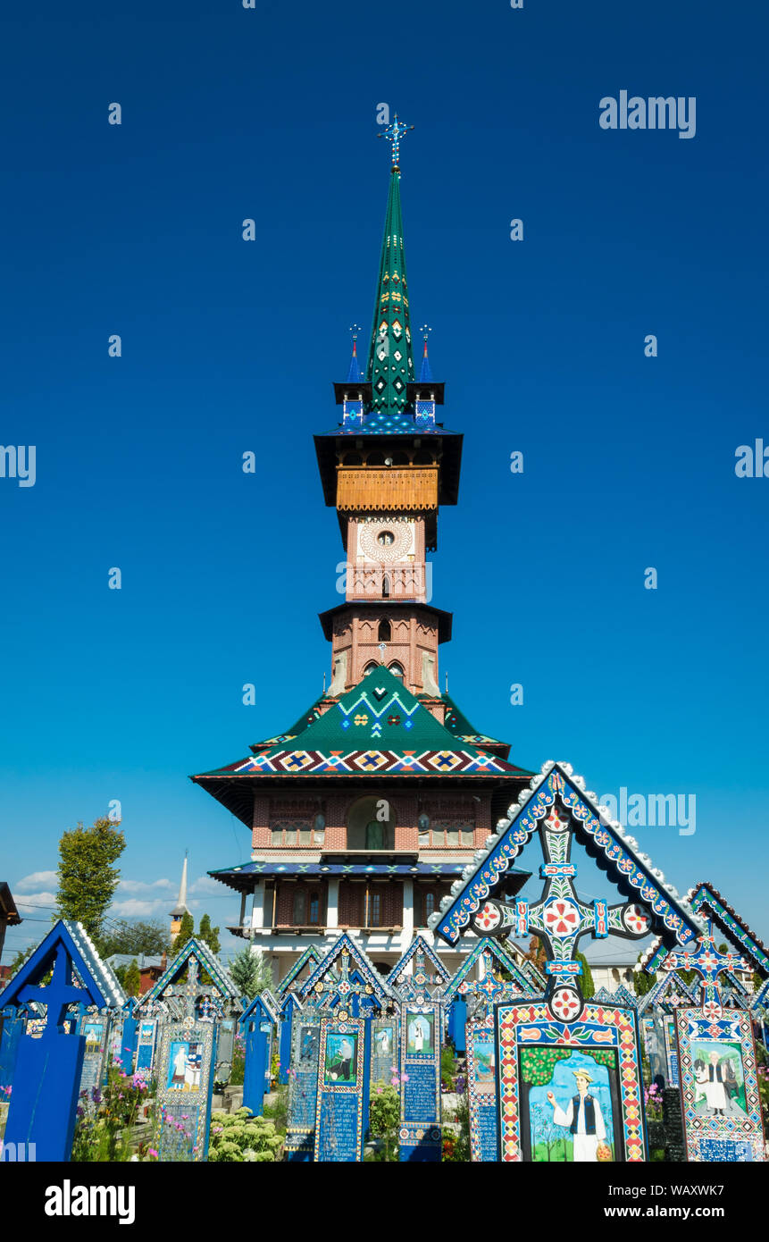 Sapanta, Banat, Rumänien - 17. August 2019: Ansicht der Fröhlichen Friedhof in Sapanta Stockfoto