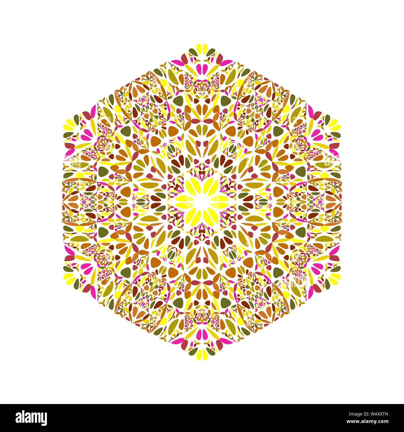 Abstrakt bunt verzierten isoliert floral Mosaik Verzierung hexagon Logo template-dekorativen geometrischen sechseckige Vektor Element mit geschwungenen Formen Stock Vektor